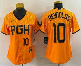 Womens Pittsburgh Pirates #10 Bryan Reynolds Number Yellowd 2023 City Connect Stitched Jersey1->mlb womens jerseys->MLB Jersey